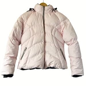 Nike Down Puffer Jacket Pink Gray Hooded Quilted Coat Women’s